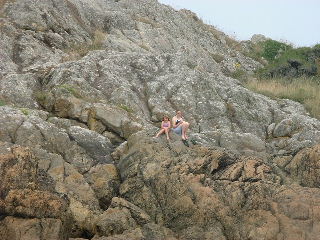 Becca & Natalie on the rocks at Rospico Beach